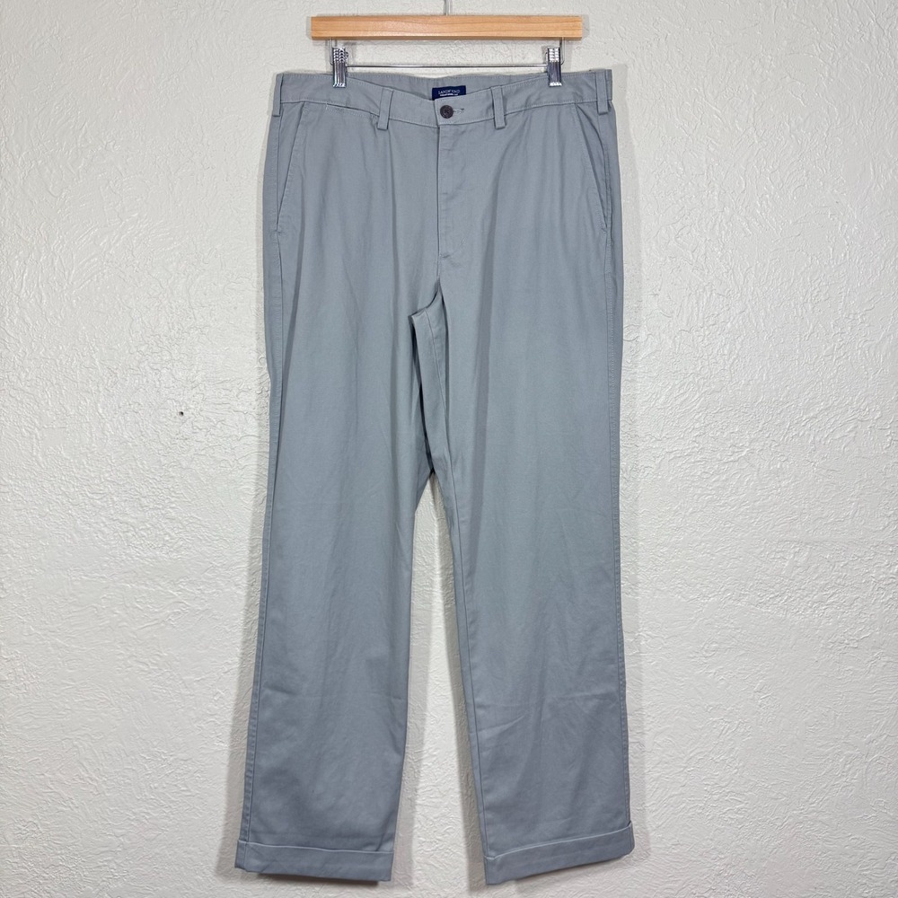 Lands End Chino Pants 35 Traditional Fit Gray 100% Cotton Preppy Minimal Neutral